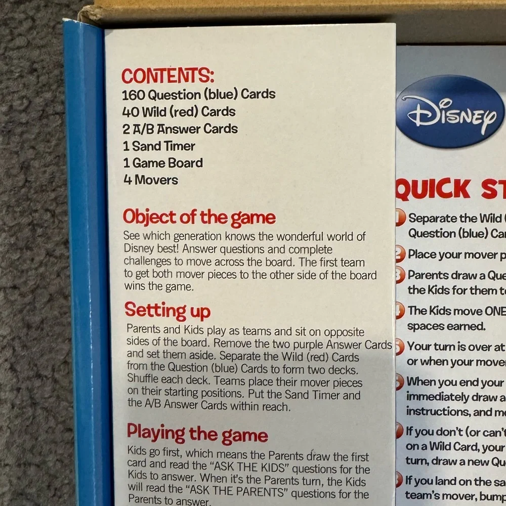 Disney Beat the Parents Board Game - Kids vs. Grown Ups - Complete